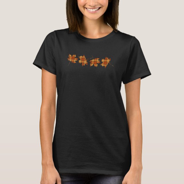 Hello Fall Leaves Orange Buffalo Plaid Pattern Cut T-Shirt (Front)