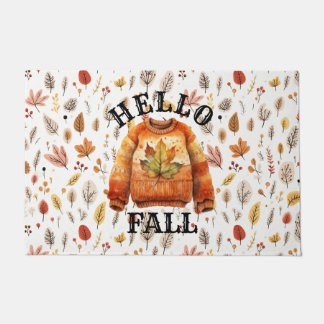 Hello Fall Leaves Simple Foliage Pattern Harvest Doormat