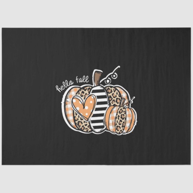 Hello Fall Leopard Pattern Pumpkin Tissue Paper (Front)