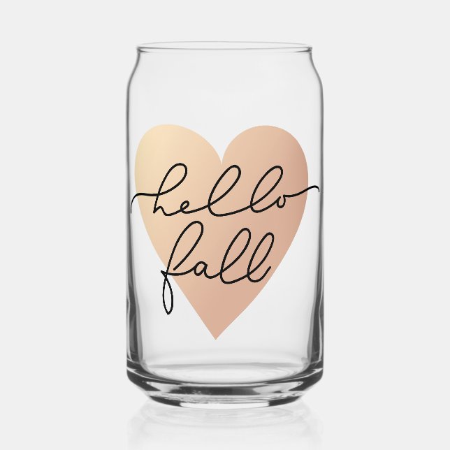 Hello Fall Love Heart Can Glass (Front)
