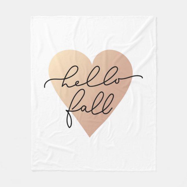 Hello Fall Love Heart Fleece Blanket (Front)