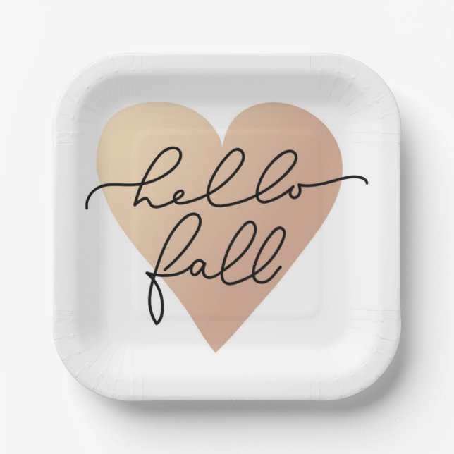 Hello Fall Love Heart Paper Plate (Front)