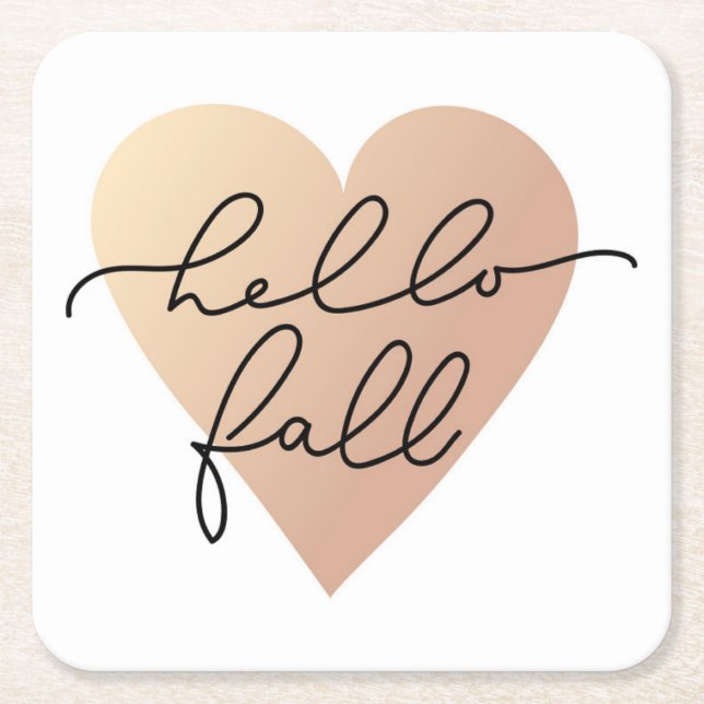 Hello Fall Love Heart Square Paper Coaster (Front)