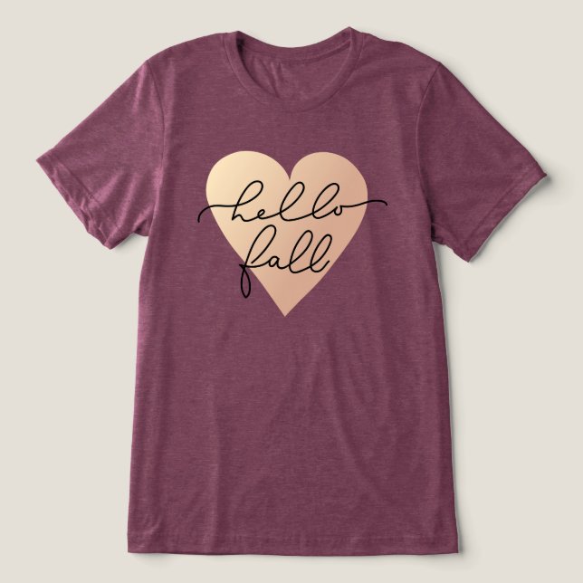 Hello Fall Love Heart Tri-Blend Shirt (Design Front)