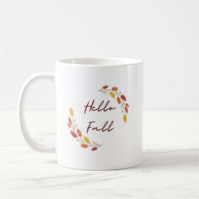 Hello Fall Minimal Leaves - Elegant Autumn  Coffee Mug (Left)