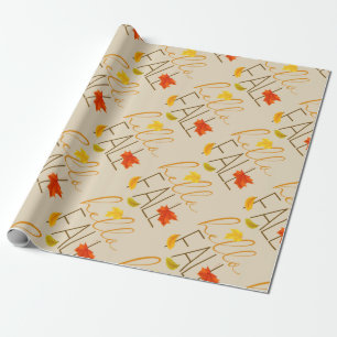 Hello Fall Modern Typography and Leaves Wrapping Paper