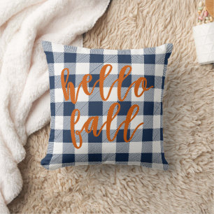 Hello Fall Navy Buffalo Plaid Cushion
