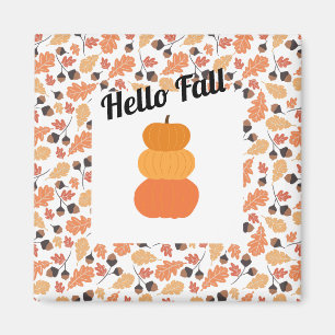 Hello Fall-Orange Autumn Pumpkins and Leaves Magnet
