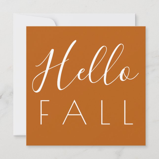 Hello Fall Orange Minimalist Autumn Square Card (Front)
