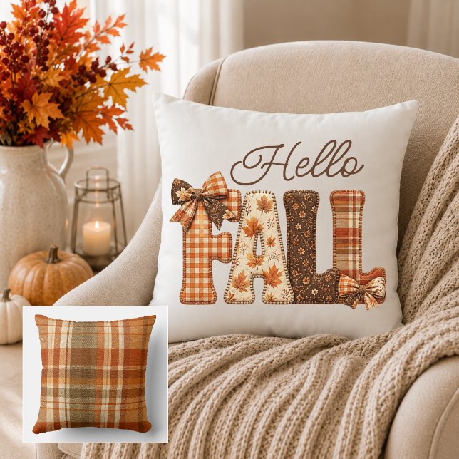 Hello Fall Patchwork Letters Country Farmhouse Cushion (Creator Uploaded)