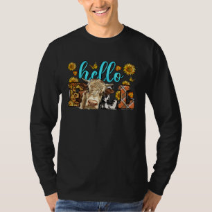 Hello Fall Plaid Cow Farm Animals Cow Farmer Girl T-Shirt