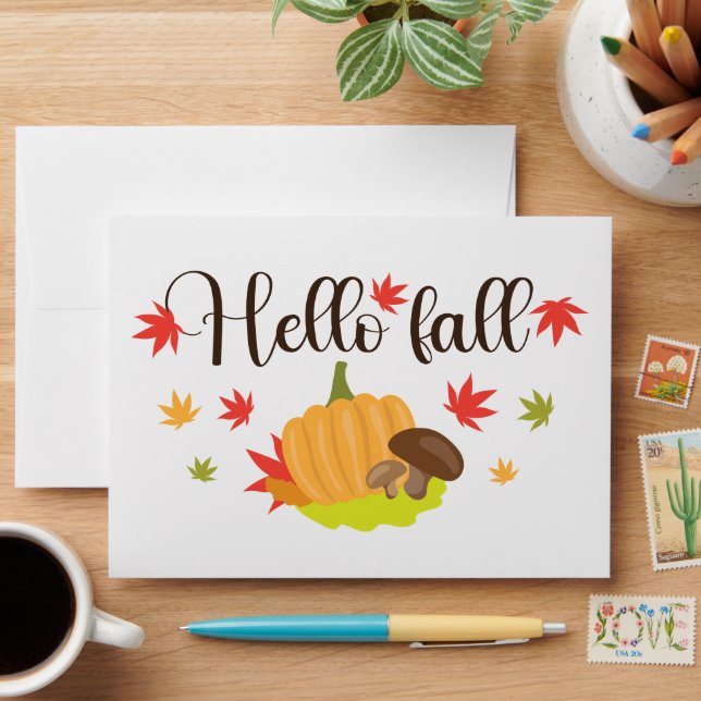 Hello Fall Pumpkin and Mushrooms Autumn  Envelope (Desk)