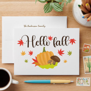 Hello Fall Pumpkin and Mushrooms Autumn Envelope