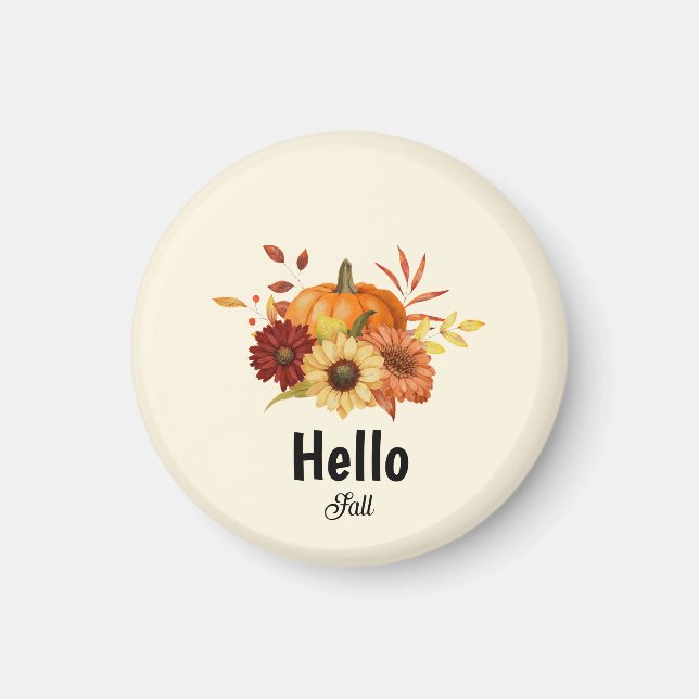 Hello Fall Pumpkin and Sunflower Rustic Autumn Magnet (Front)
