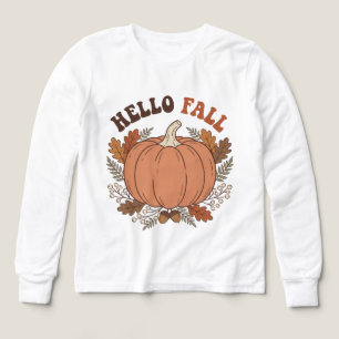 Hello Fall Pumpkin Autumn Leaves T-Shirt