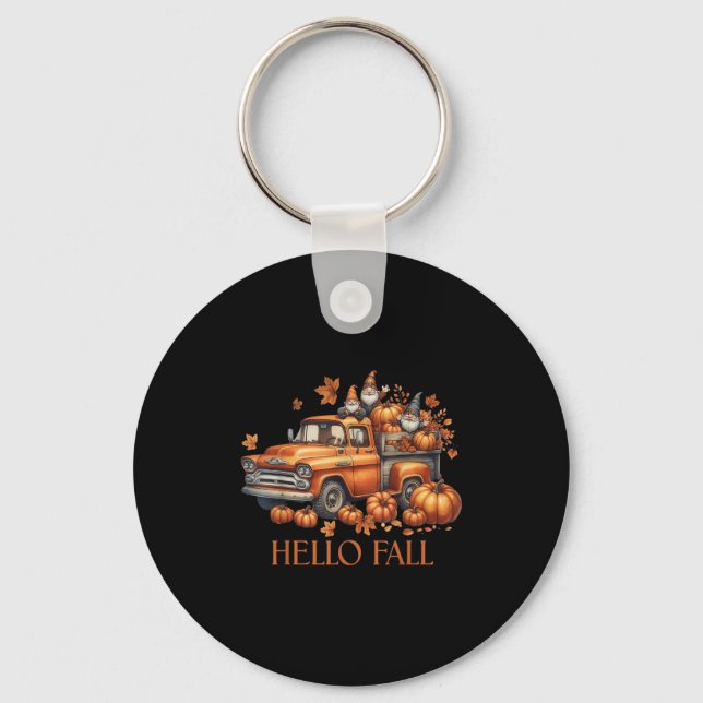 Hello Fall Pumpkin Ckup Truck Gnome Autumn Tree Fa Key Ring (Front)