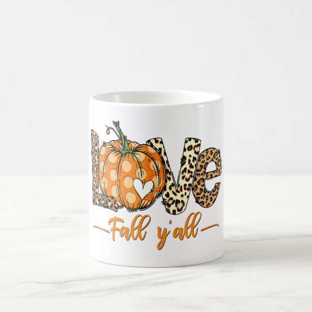 Hello Fall Pumpkin Love Fall Y'All Leopard Love Coffee Mug (Center)