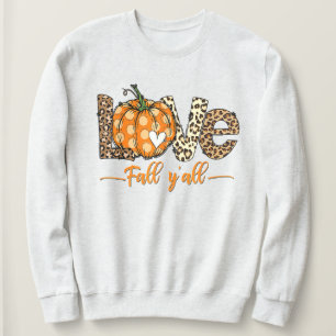 Hello Fall Pumpkin Love Fall Y'All Leopard Love Sweatshirt