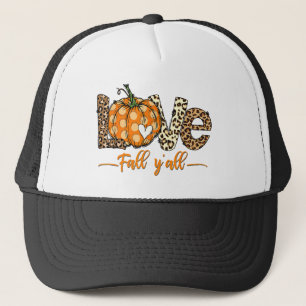 Hello Fall Pumpkin Love Fall Y'All Leopard Love Trucker Hat