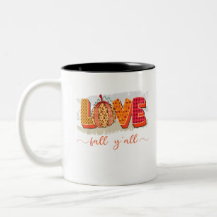 Hello Fall Pumpkin Love Fall Y'All Leopard Peace L Two-Tone Coffee Mug