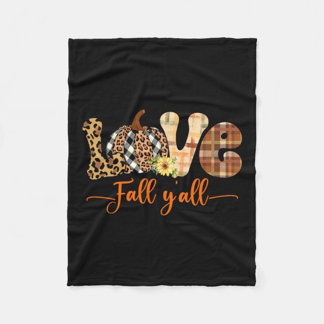 Hello Fall Pumpkin Love Fall Yall Leopard Peace Th Fleece Blanket (Front)
