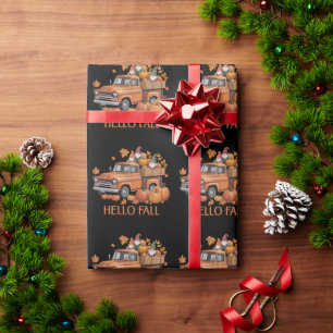 Hello Fall Pumpkin Pickup Truck Gnome Autumn Tree Wrapping Paper