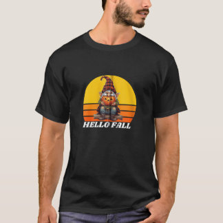 Hello Fall Pumpkin Plaid Truck Gnomes For Hallowee T-Shirt