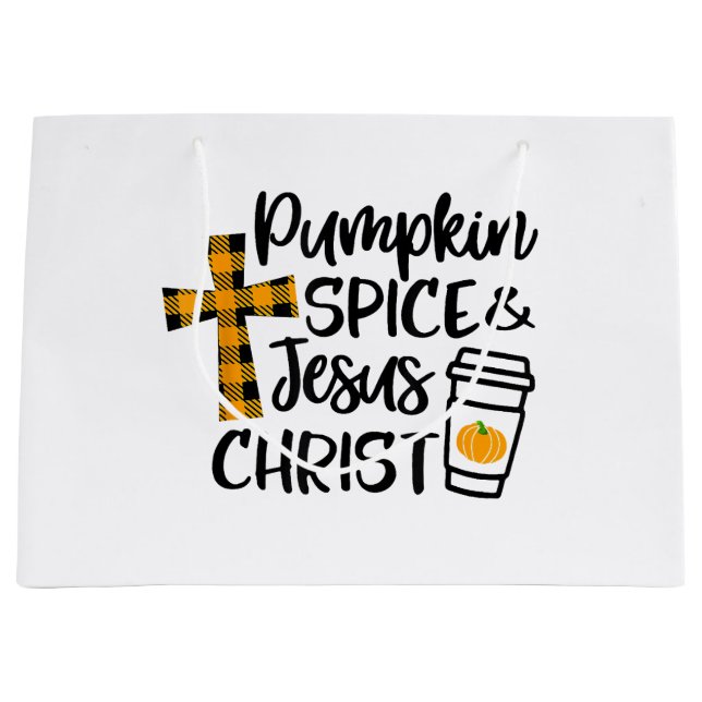 Hello Fall Pumpkin Spice & Jesus Christ Fall Chris Large Gift Bag (Front)