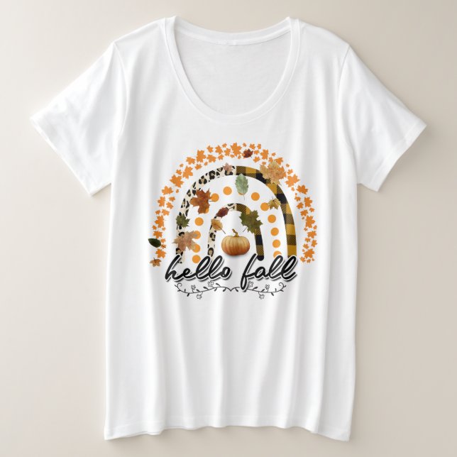 Hello Fall Pumpkin Trendy Plus Size T-Shirt (Design Front)