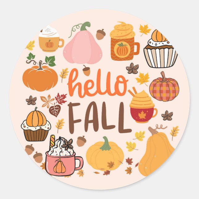 Hello Fall Pumpkins Classic Round Sticker (Front)