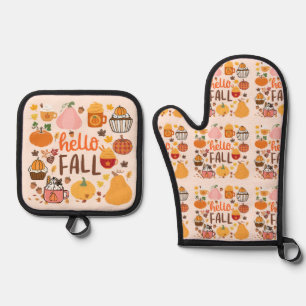 Hello Fall Pumpkins Oven Mitt & Pot Holder Set