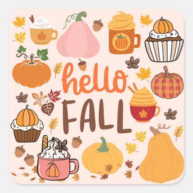 Hello Fall Pumpkins Square Sticker (Front)