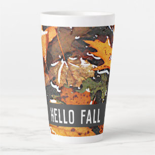 Hello Fall Rainy Leaves  Latte Mug