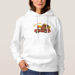 Hello Fall Red Truck Autumn Harvest Hoodie