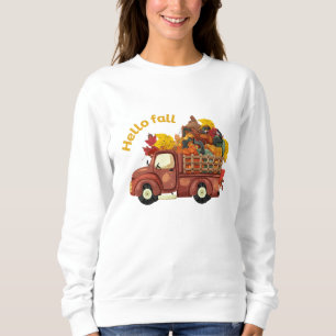 Hello Fall Red Truck Autumn Harvest Sweatshirt