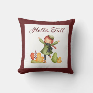 Hello Fall Retro Girl Autumn Farmhouse Cushion