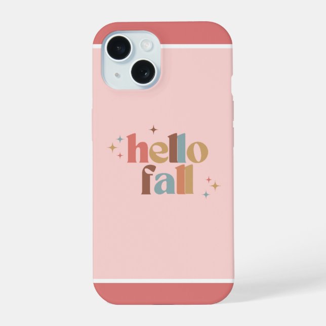 Hello Fall Retro Typography iPhone 15 Case (Back)
