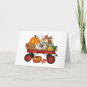 Hello Fall Rustic Country Wagon with Pumpkins Card