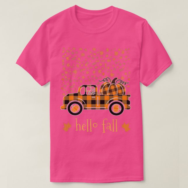 Hello Fall Shirt Funny Halloween Pumpkin Buffalo P (Design Front)