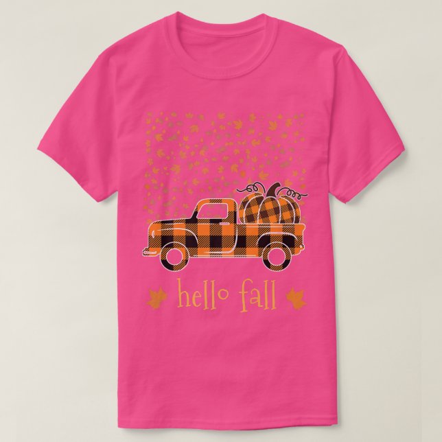 Hello Fall Shirt Funny Halloween Pumpkin Buffalo P (Design Front)