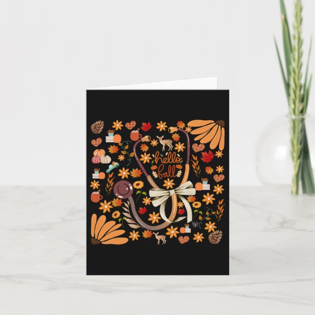 Hello Fall Stethoscope Nurse Boho Floral Health Ca Card (Front)