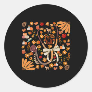 Hello Fall Stethoscope Nurse Boho Floral Health Ca Classic Round Sticker