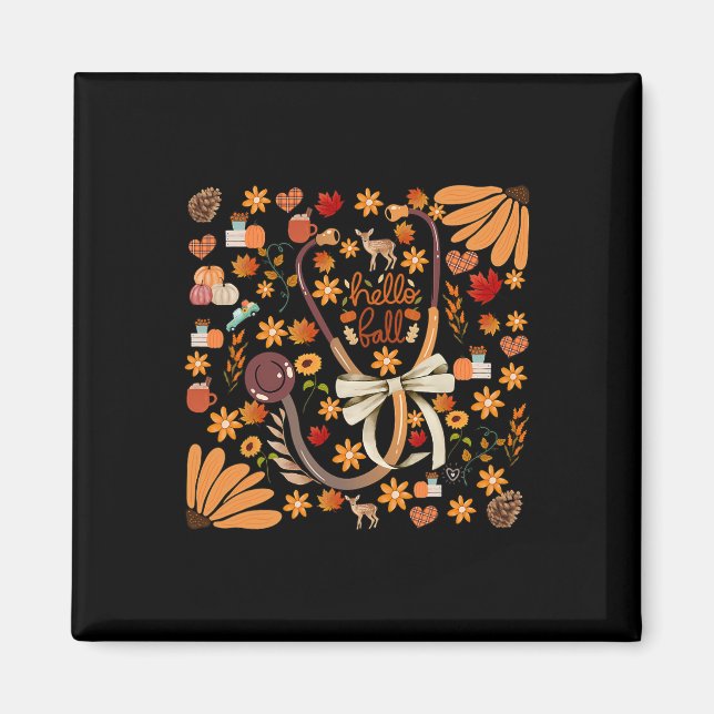 Hello Fall Stethoscope Nurse Boho Floral Health Ca Magnet (Front)