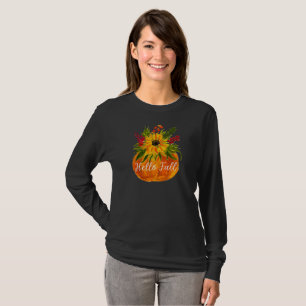Hello Fall Sunflowers Pumpkin Autumn Rustic T-Shirt