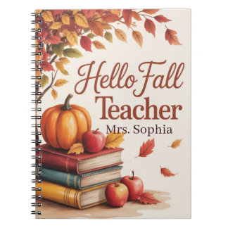 Hello Fall Teacher Watercolor Autumn Personalised Notebook