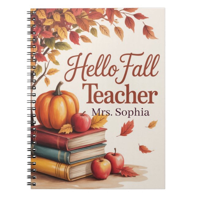 Hello Fall Teacher Watercolor Autumn Personalised Notebook (Front)