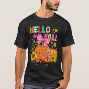 Hello Fall Thanksgiving Coquette Boho Floral Fall  T-Shirt