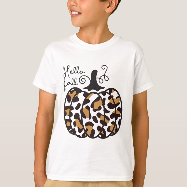 Hello Fall Theme Cheetah Pumpkin Leopard Women Tee (Front)