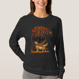 Hello Fall Tree Thanksgiving Dog  Golden Retriever T-Shirt