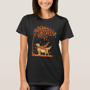 Hello Fall Tree Thanksgiving Dog  Golden Retriever T-Shirt